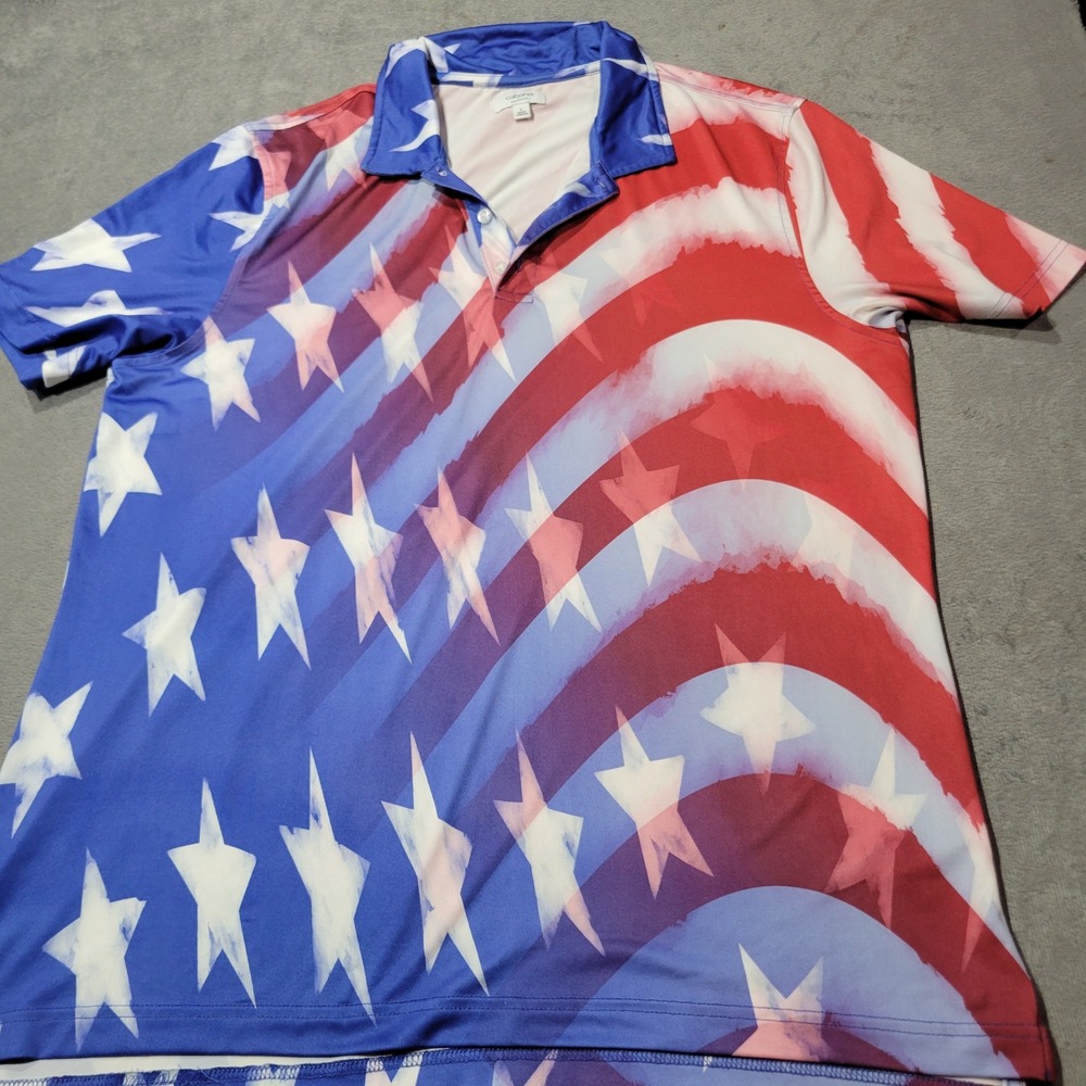 Crown & Ivy Polo Shirt Mens L Red White Blue American Flag‎ Stars Stripes Golf